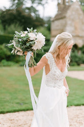 Chiffon A-line Beaded Open Back Wedding Dresses, Beach Bridal Gowns